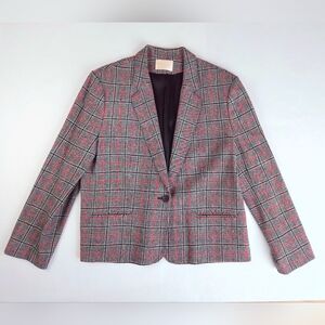 Pendleton Black Red Tartan Plaid Blazer Wool Check Jacket USA Women's Medium